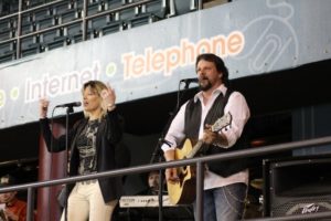 Susan Jayne and Mychael David entertain at a concert during a Worcester Sharks game at the DCU Center.