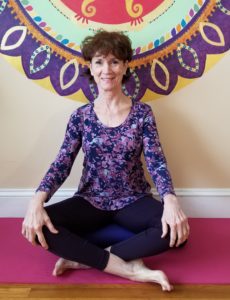 Barbara Lyon of Come to Yoga in her home studio, where she teaches her virtual classes during the COVID-19 pandemic.