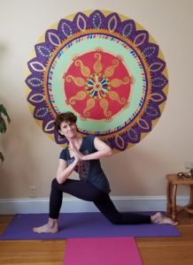 Barbara Lyon of Come to Yoga in her home studio, where she teaches her virtual classes during the COVID-19 pandemic. 