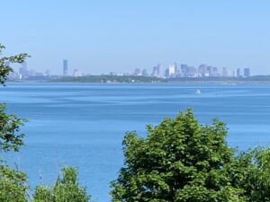 Vistas of the Boston skyline can be seen from World's End in Hingham.