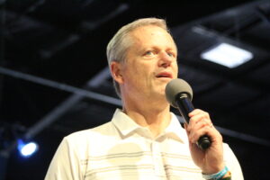 Gov. Charlie Baker addresses attendees. 