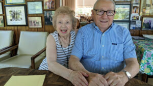  Israel Arbeiter with his wife Anna, who he met in a labor camp during World War II, in their Newton home. Photo/Courtesy of the World War II Foundation