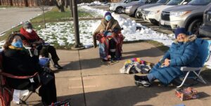 During pandemic restrictions one of Wight’s classes met outside in a church parking lot.