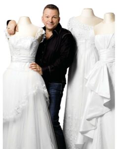 Daniel Faucher is known for creating distinctive bridal gowns.