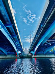 Dee Bosma, Pat Ahern and Cyndee Plude passed under the iconic Kenneth F. Burns Memorial Bridge during their kayaking trip. 