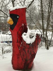 Carl the Cardinal stands shrouded in snow. Photo/Submitted