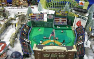 The Christmas village display even includes a replica of Boston’s Fenway Park, complete with Red Sox players on the field.  Photo/Janice Elizabeth Berte