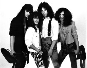 Posing for a 1988 promo photo are Flesh bandmates (l to r) Stephen Powell, Paulo Bettencourt, David “Gonzo” Gonzalez and Mark Cherone.  Photo/James Burke