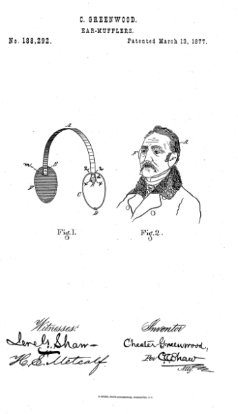 Fifteen-year-old Chester Greenwood of Farmington, Maine obtained a patent for his "ear-muffler" invention on March 13, 1877. Photo/Courtesy of the United States Patent and Trademark Office