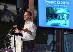 Domenic Esposito speaks at Marlborough’s Overdose Awareness Day candlelight vigil in 2018. The annual event is organized by Kathy Leonard, whose son Jonathan Testa died of a heroin overdose at age 27 in 2014. Photo/Ed Karvoski Jr.