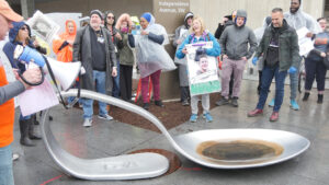 Domenic Esposito (front, far right) gathers with protestors around his replica of an opioid spoon outside the Food and Drug Administration at the Department of Health and Human Services in Washington, D.C. in 2019. Photo/Courtesy of Domenic Esposito 