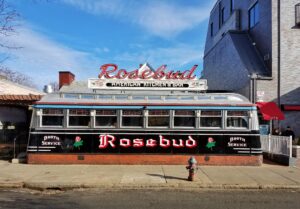 The Rosebud in Somerville is a classic Worcester Lunch Car Company diner from 1941 that has adapted to the changing times and now includes a wide-ranging food menu and a full bar.