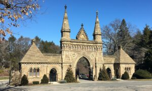 The dramatic Gothic Revival entry gate is a hint of the sights to be found in the Forest Hills Cemetery in Boston’s Jamaica Plain neighborhood.