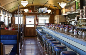 The Miss Mendon Diner in Mendon’s interior has the classic diner décor that features plenty of stainless steel.