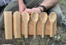 A display of spoons in progress show the various stages from block of wood to finished product. Photo/Sandi Barrett