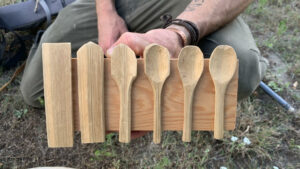 A display of spoons in progress show the various stages from block of wood to finished product.Photo/Sandi Barrett