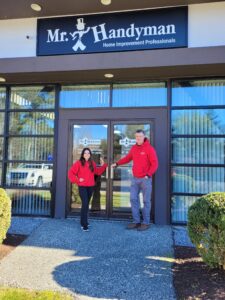 Katie Burke, marketing representative, and Michael Campbell, owner, of Mr. Handyman Central-MetroWest at their office in Ashland. Photo/Kathryn Acciari 