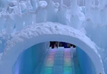Ice slides are another fun feature at New Hampshire Ice Castles in North Woodstock. Photo/Sandi Barrett