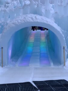 Ice slides are another fun feature at New Hampshire Ice Castles in North Woodstock.Photo/Sandi Barrett
