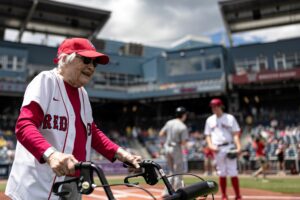 101-year-old Alberta Fullem takes the field at Polar Park, Worcester.Photo/Courtesy of the Worcester Red Sox