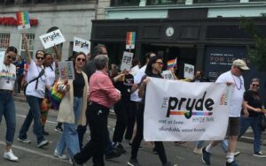 Board and staff members of New England's first LGBTQ-affirming affordable senior housing development, The Pryde, marched in Boston's Pride for the People Parade in June. (Photo/Debra Roberts)