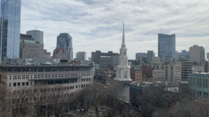 The terrace offers stunning views of the Boston skyline.Photo/Sandi Barrett 