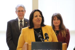 Lt. Gov. Kim Driscoll speaks at the Northborough Senior Center. (Photo/Laura Hayes)