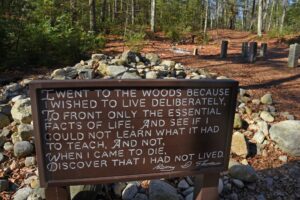 The site of Thoreau’s original cabin is located in the woods at the far end of Walden Pond.