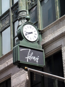 The iconic clock at Filene’s flagship store at Boston’s Downtown Crossing was a popular rendezvous point for generations of Massachusetts residents.