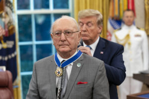 President Donald J. Trump presents the Presidential Medal of Freedom to Bob Cousy in 2019. (Photo/Wikimedia Commons)