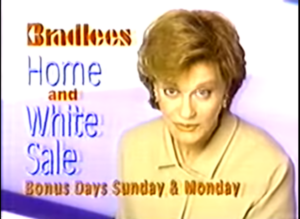 Actress Cynthia Harris played “Mrs. B” in Bradlees TV commercials and print ads for nearly 20 years.