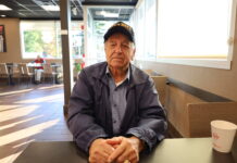 A veteran and former television repairman, Northborough’s Frank Brown is also an artist Northborough resident Frank Brown at Dunkin’, where he visits every morning. (Photo/Evan Walsh)