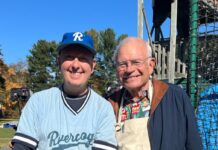 Let’s play ball: Hudson actor rounds the bases in new film Russ Gannon and Red Sox Announcer Joe Castiglione on the set. (Courtesy/Russ Gannon)