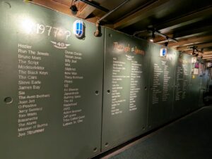 The “Wall of Fame” located in the main entry hall of the Paradise Rock Club in Boston features the names of acts who have played the venue over the decades.Photo/Courtesy of the Paradise Rock Club