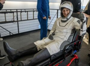 Needham native and astronaut Sunita Williams just after leaving the SpaceX Crew Dragon capsule after splashdown off the coast of Tallahassee, Florida on March 18.Photos/Courtesy of NASA 