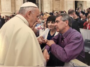 Frank Masiello and his wife, Ann, of Shrewsbury met Pope Francis during a trip to the Vatican City in 2018. Photo/Courtesy