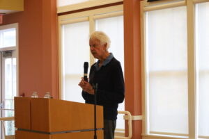Bob Ryan speaking at Northborough Senior Center discussing sports and culture.