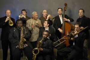 Russ Gershon and the Either/Orchestra jazz band performing, celebrating 40 years of music in Massachusetts.