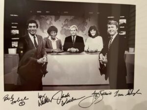 WBZ-TV Dream Team news anchors and reporters in vintage studio setting