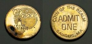 Palace nightclub "Coin of the Realm" membership token featuring logo and text "ADMIT ONE" from Saugus, MA, symbolizing VIP access and exclusive perks.
