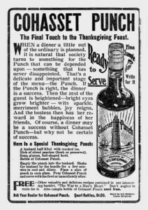 Vintage Cohasset Punch advertisement featuring bottle label with Minot’s Ledge Light illustration.
