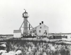 Abandoned Whitewash Village in Massachusetts, historic lighthouse and buildings.