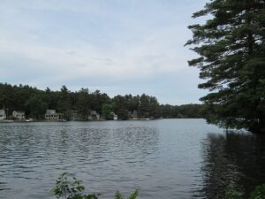 Lake Boon in Stow and Hudson, Massachusetts, scenic view of the lake and shoreline.
