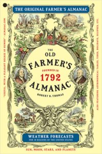 Old Farmer's Almanac evergreen cover featuring Robert B. Thomas and historical imagery.