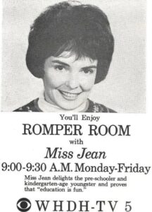 Miss Jean from Romper Room television show, vintage advertisement with show details.