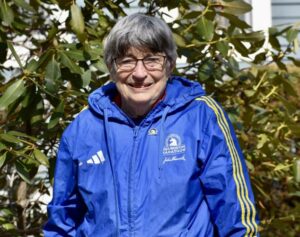 Boston Marathon volunteer Sally Watters of Southborough leads a team of about 100 volunteers who help ensure all runners are in the correct grouping when the race begins.