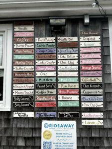 Upper Cape ice cream flavors at Shipwreck Ice Cream in Sandwich, Massachusetts.