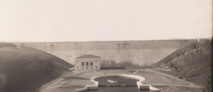 Wachusett Reservoir dam construction, nearly complete in 1905