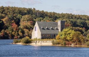 Old Stone Church at Wachusett Reservoir, submerged town landmark