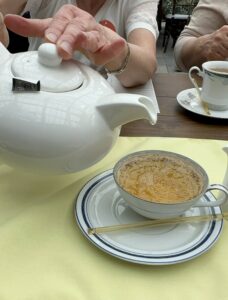 Afternoon tea service at New England Botanic Garden at Tower Hill, with teapot and tea cup.